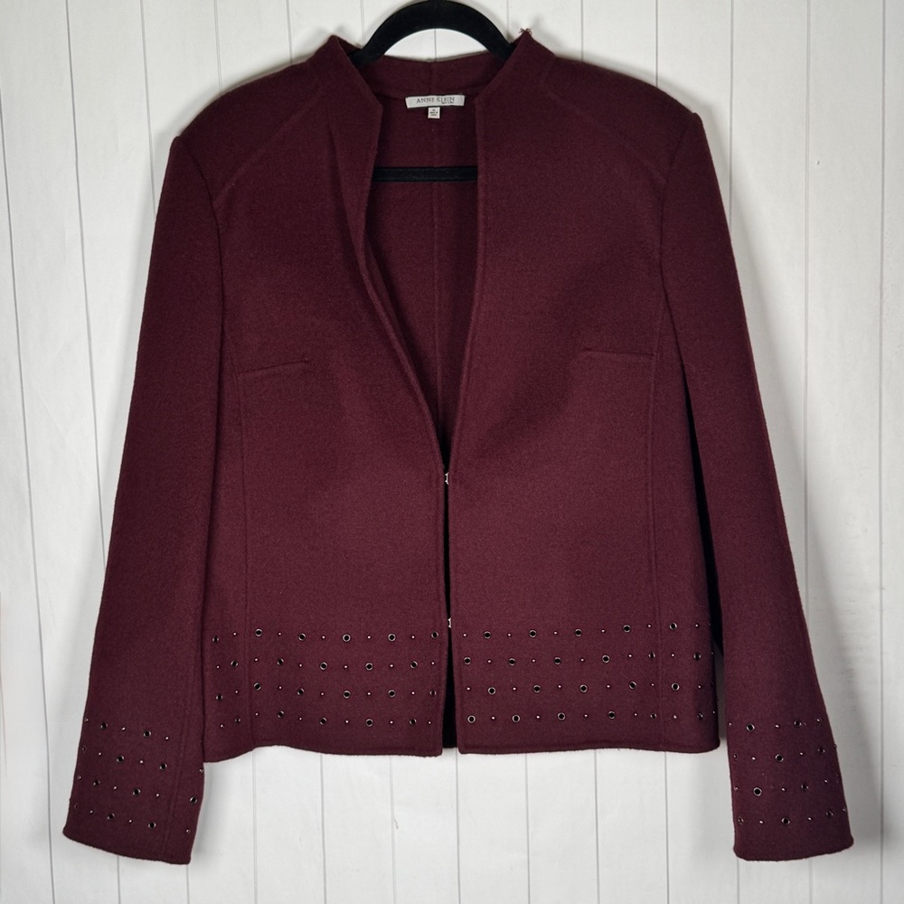 Anne Klein Studded Wool/Angora Rabbit Hair Blazer Maroon Purple Classy Jacket M